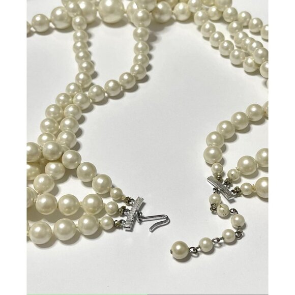 3 Strand Graduated Knotted Faux White Pearl Necklace Silver Tone Metal Closure - Picture 4 of 6